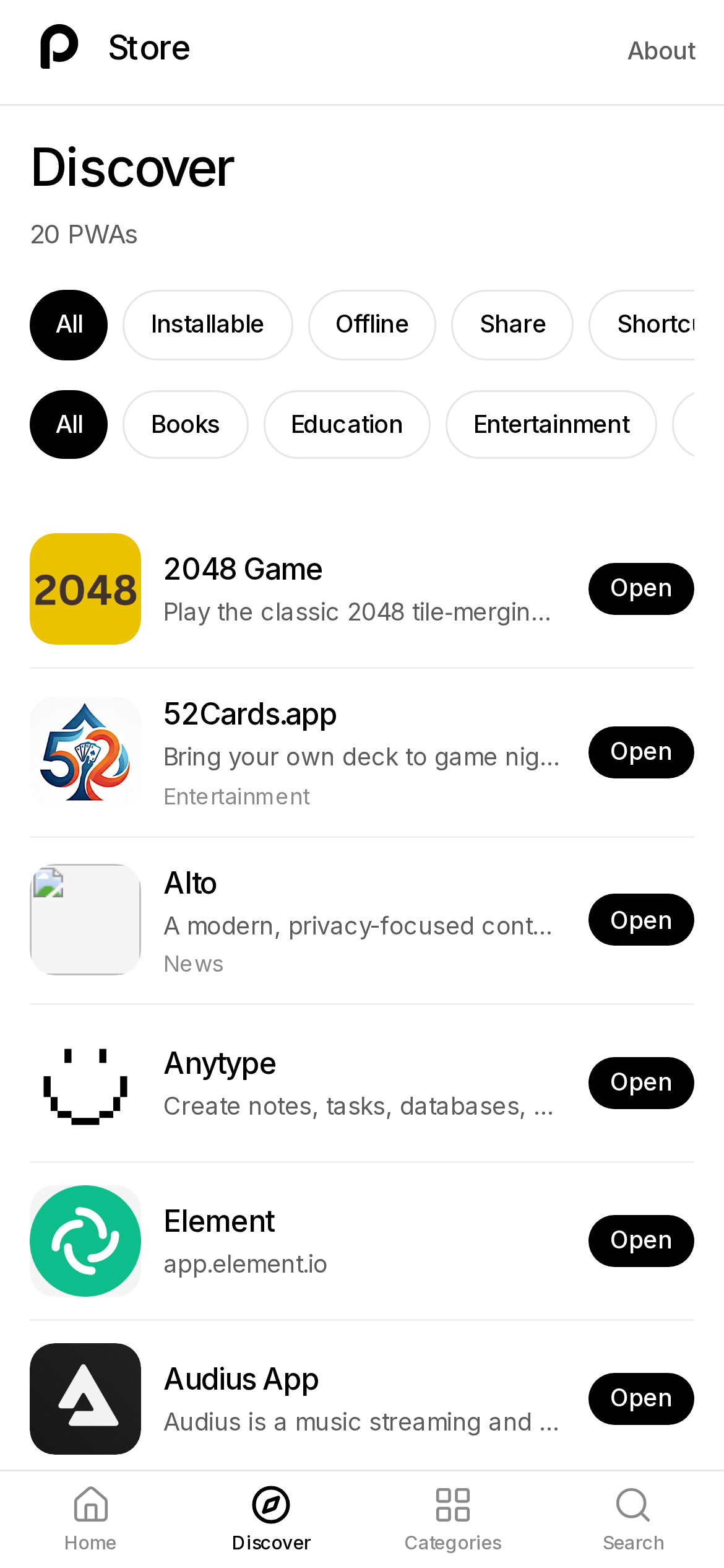 Discover — browse the catalog